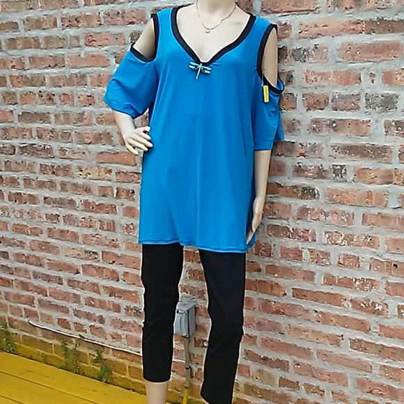 Blue Cold Shoulder Top NWT - Picture 1 of 5